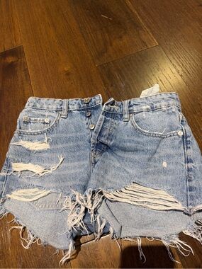 Zara Light Blue Distressed Denim Jean Shorts